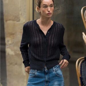 Wool and alpaca knit pointelle cardigan